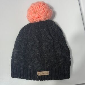 Columbia Kids Black Beanie with Pink Pom-Pom